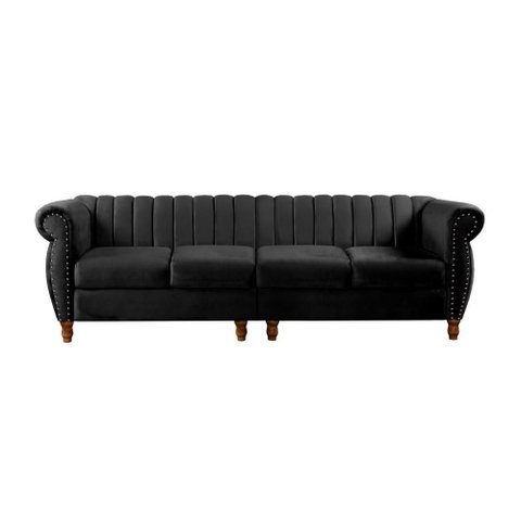 Sofá Realeza 4 Lugares Cor:veludo Preto 410