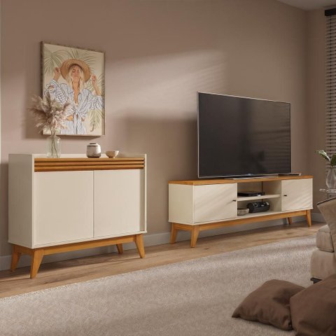 Conjunto Sala de Estar Buffet 2 Portas Ripado e Rack para Tv até 75 Polegadas - Vianossa - Off