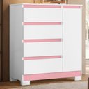 Ver imagem 7 de Cômoda Sapateira Infantil 01 Porta e 04 Gavetas Olímpia Branco/Rosa/Azul/Titanium