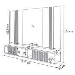 Painel para Tv 85 Pol com Bancada Suspensa e Led 219cm Zurick B01 Freijó Off White - Lyam Decor - 7