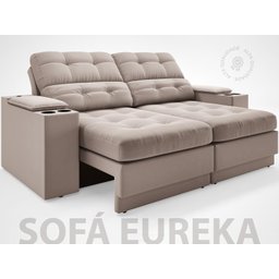 Sofá com Porta Copos e Carregador USB Eureka 1,70m Assento Retrátil e Reclinável Velosuede - 2