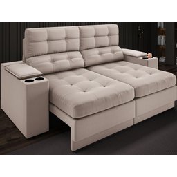 Sofá com Porta Copos e Carregador USB Eureka 1,70m Assento Retrátil e Reclinável Velosuede - 1