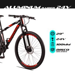 Bicicleta Aro 29 Quadro 17 Alumínio 24 Marchas Freio Disco Mecânico Aluminum Preto/Vermelho - Raider - 4