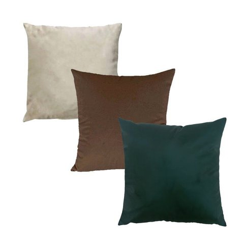 Kit 3 Capas para Almofada em Veludo Liso Quadrada 60x60 Cor:verde Escuro, Marrom e Bege