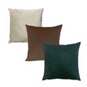 Ver imagem 1 de Kit 3 Capas para Almofada em Veludo Liso Quadrada 60x60 Cor:verde Escuro, Marrom e Bege