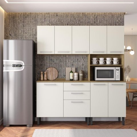 Cozinha Completa 9ptas 2gav Branco/carvalho Samba Bertolini