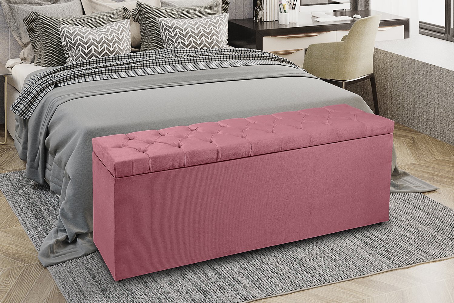 Recamier Baú 1,95m Madrid Suede Rosa Dal Poz Estofados