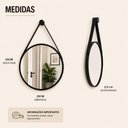 Ver mais imagens de Espelho Adnet Redondo 25cm Preto Decorativo Moldura Madeira Alca Couro Parede Banheiro Sala Moderno