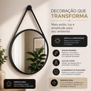 Ver imagem 3 de Espelho Adnet Redondo 25cm Preto Decorativo Moldura Madeira Alca Couro Parede Banheiro Sala Moderno