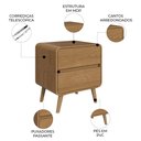 Ver imagem 5 de Mesa Cabeceira Quarto 47cm 2 Gavetas Nuvia Castanho C06 - Mpozenato
