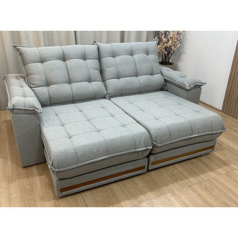 Sofá Retrátil Reclinável 2,50 M Cinza 471 Linho Fortaleza