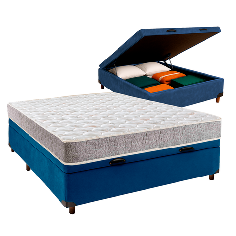 Conjunto Cama Box Bau Blindado Casal + Colchão D33 D33 Inducol