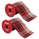 Ver imagem 1 de Kit 2 Fitas Aramadas Decorativa Natalina Xadrez Premium Tecido 10cm x 9 Metros para Laços Árvores e