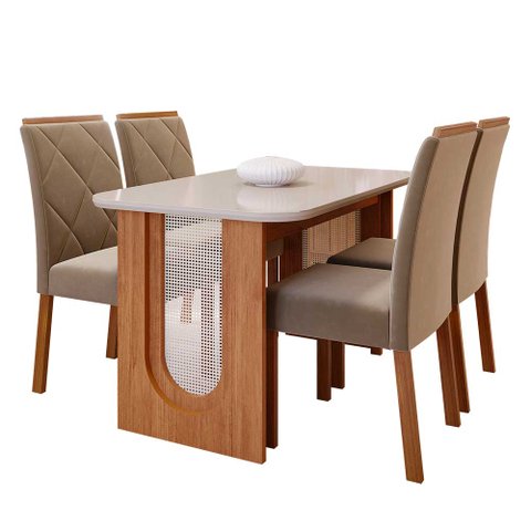 Conjunto de Jantar Mesa Valentina 1,30 com 4 Cadeiras Fernanda Wood Cinamomo/off/mad/joli Cimol Mesa