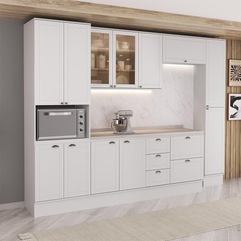 Cozinha Completa Modulada Milla Lucy 12 Portas 5 Gavetas MDF Branco Móveis Carraro