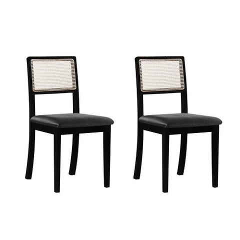 Kit 2 Cadeiras Estofada Tecido Sintético Encosto em Tela Sextavada Rubi Madeira Maciça Preto