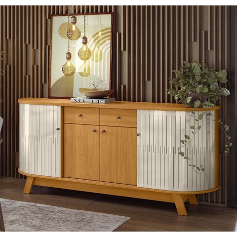 Buffet Mônaco Tampo e Base Curvos Cinamomo Off White Madetec