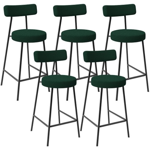 Kit 05 Banquetas Baixa para Cozinha Sala de Jantar Bar Bancada Milão L02 Bouclê Verde - lyam decor L