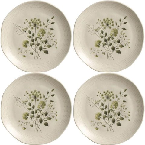 Kit 4 Pratos de Sobremesa Ammi Orgânico Cerâmica 19,5cm Floral Porto Brasil