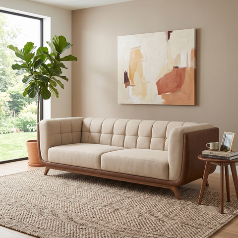 Sofá 3 Lug Peonia Living Base Madeira Compose Confortavel - Harmônica Móveis