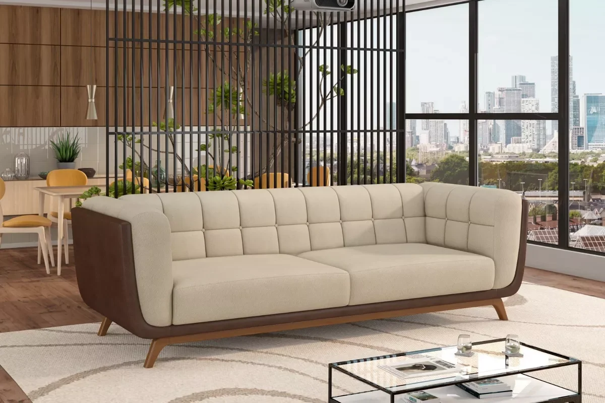 Ver imagem 1 de Sofá 3 Lug Peonia Living Base Madeira Compose Confortavel - Harmônica Móveis