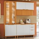 Ver imagem 2 de Cozinha Armário 4 Peças 190 cm Cristaleira Balcão com Tampo MDF Bari Freijo Off Acetinado Poliman