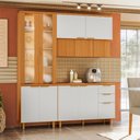 Ver imagem 3 de Cozinha Armário 4 Peças 190 cm Cristaleira Balcão com Tampo MDF Bari Freijo Off Acetinado Poliman