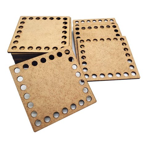 30 Fundo Base Cesto Crochê Fio de Malha Mdf 10cm Quadrada