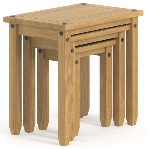 Conjunto de Mesinhas de Madeira Maciça Marrom Antique