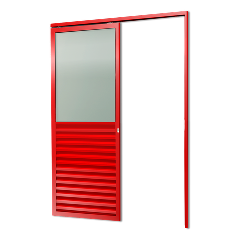 Porta Correr Suspensa Meia Veneziana Meia Vidro Dir L.25 Vermelha 210x90 Brimak