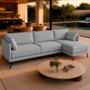 Ver imagem 3 de Sofá Sala de Estar Atena Chaise Direito Pés de Ferro 284cm 5 Lugares Linho Cinza M1 - Monari Design