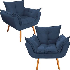 Kit 2 Poltrona Cadeira Decorativa Opala Suede Marinho