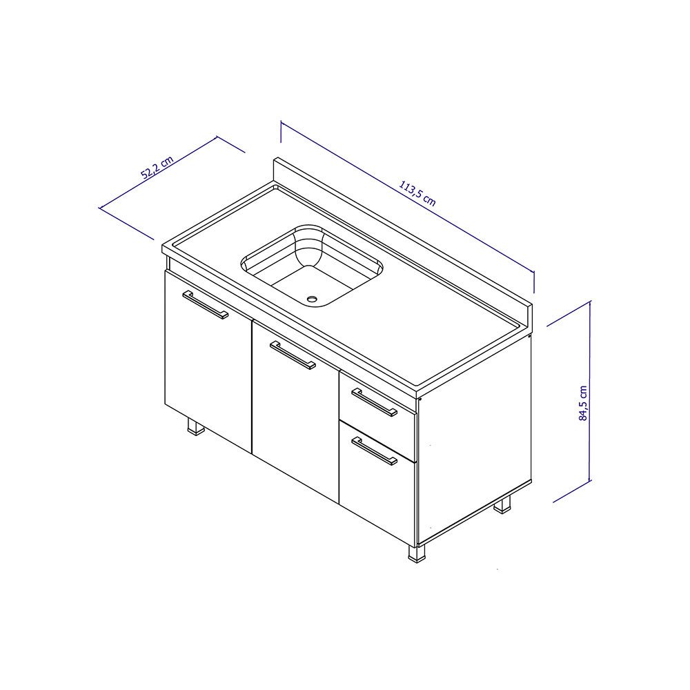 Armário para cozinha Kaus 114 Sem Pia 113,5cm Cerocha Branco - 3