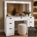 Ver imagem 6 de Penteadeira Camarim Liz com Espelho LED 7 Gavetas e Vidro Branco