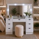 Ver imagem 1 de Penteadeira Camarim Liz com Espelho LED 7 Gavetas e Vidro Branco
