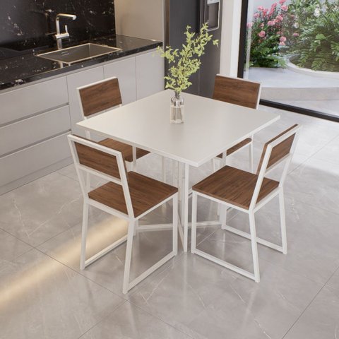 Conjunto Mesa de Jantar Quadrada Branca 4 Cadeiras Imbuia Riviera Industrial Branco
