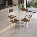 Ver imagem 1 de Conjunto Mesa de Jantar Quadrada Branca 4 Cadeiras Imbuia Riviera Industrial Branco