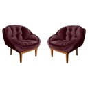 Ver imagem 1 de Kit 2 Poltronas Veludo Vinho Base Madeira Castanho