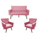 Ver imagem 1 de Kit Namoradeira + 2 Poltronas Decorativa Aurora Suede Rosa Pés Madeira Mz Decor