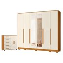 Ver imagem 1 de Guarda Roupa Casal Mercure com Espelho 6 Portas e Cômoda Toronto com Rodízios 05 Gavetas e 02