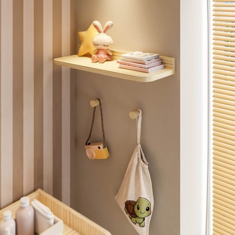 Prateleira Decorativa 60cm com 2 Cabideiros Ponto Wave Casatema MadeiraOriginals Marrom