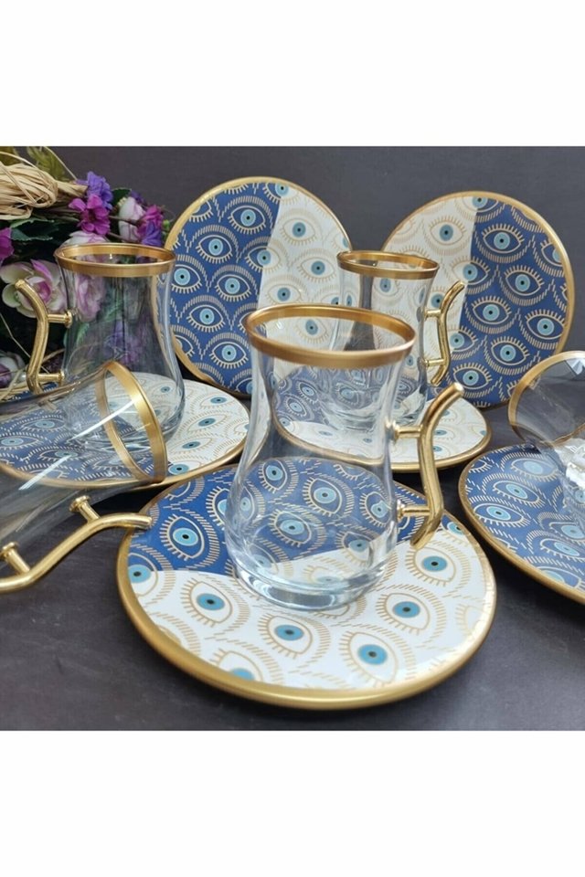 Xicaras De Chá Turca 12 Peças Nida Gold– Luxury Glass Set