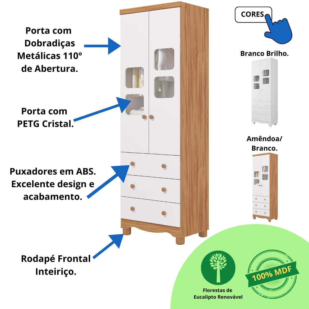 Quarto Bebê Completo Berço Americano Marquesa 3 em 1 Guarda Roupa 2 Portas Cômoda Uli 100%mdf - 8