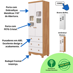 Quarto Bebê Completo Berço Americano Marquesa 3 em 1 Guarda Roupa 2 Portas Cômoda Uli 100%mdf - 8