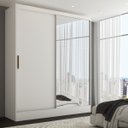 Ver imagem 1 de Guarda-roupa Solteiro Istambul 2 Portas 2 Gavetas com Espelho Branco - Panorama Móveis