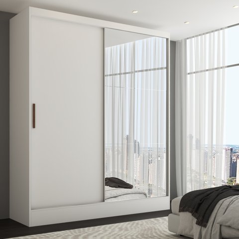 Guarda-roupa Solteiro Istambul 2 Portas 2 Gavetas com Espelho Branco - Panorama Móveis