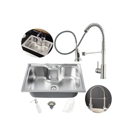 Kit Cuba Cozinha Gourmet Aço Inox 60x42 Cm e Torneira Flexível Brinovar