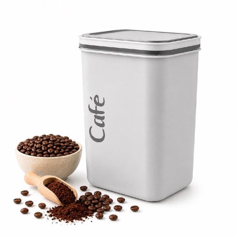 Pote Cafe Hermetico Grande 2000ml Quadrado Empilhavel Organizador 2L Cozinha Porta Mantimentos Cinza