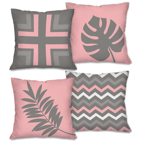 Kit com 4 Capas para Almofadas Decorativas Folhas Rosas