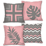 Kit com 4 Capas para Almofadas Decorativas Folhas Rosas - 1